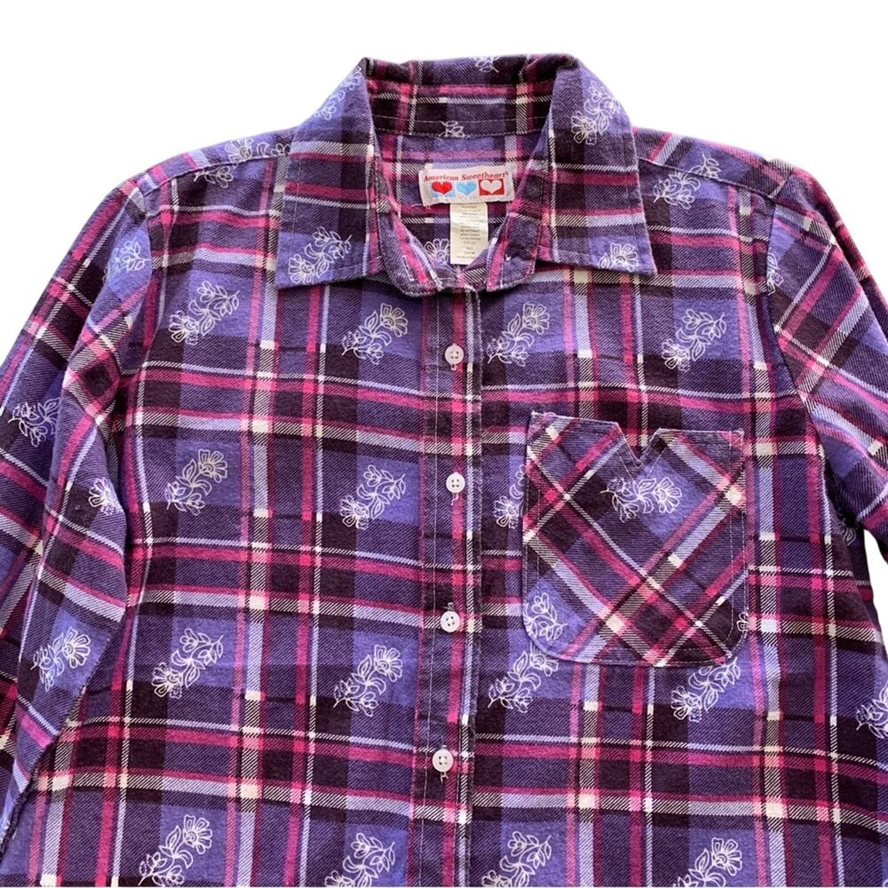 Via Penny Lane Reworked | Travis Scott Graphic Purple Plaid Button Up Flannel M - Picture 2 of 9